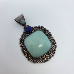 Bali Style Pendant with Lapis, Amazonite & Sterling by Suarti
